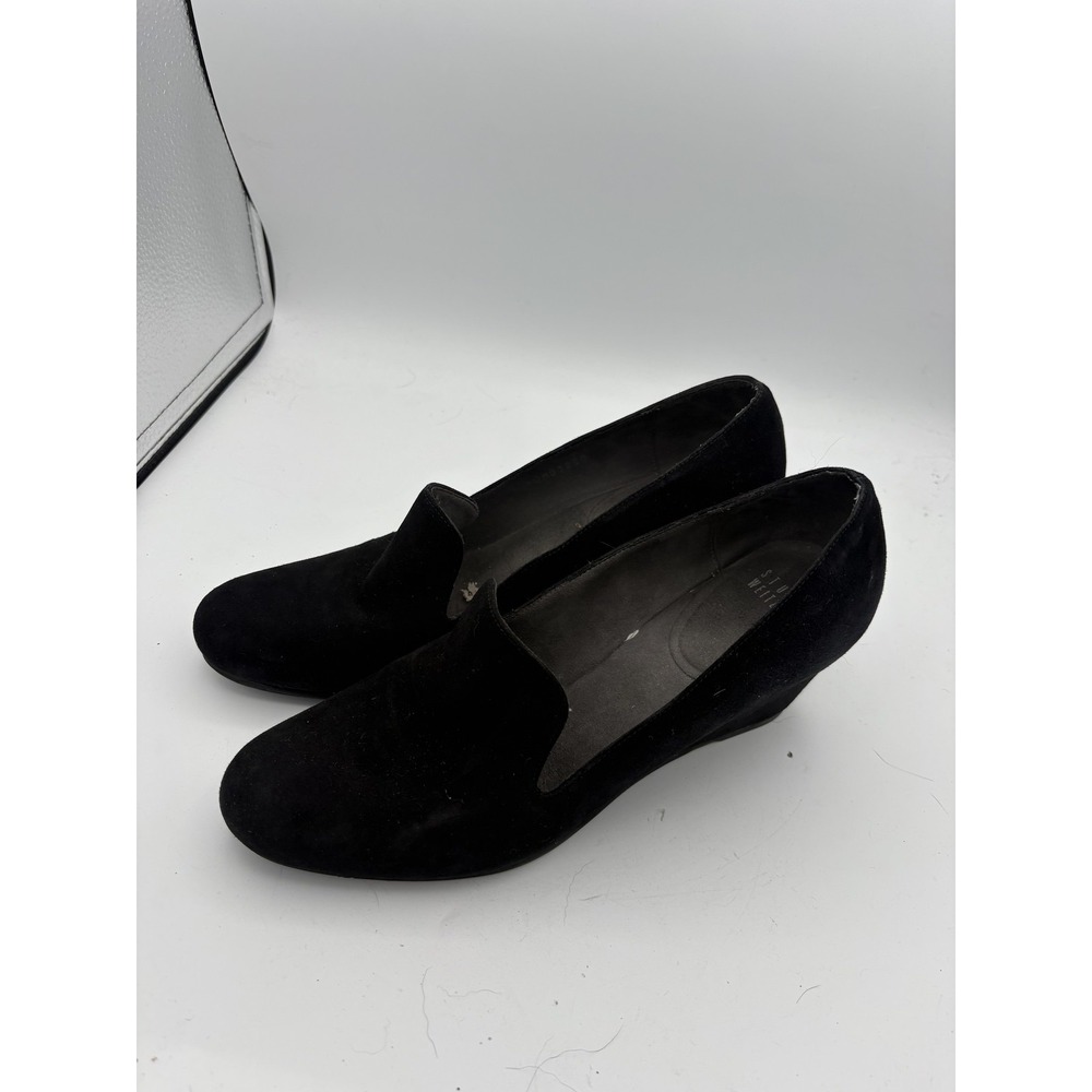 Stuart Weitzman Shoes Womens Size 9 Black Suede Wedge Pumps Round Toe Slip On